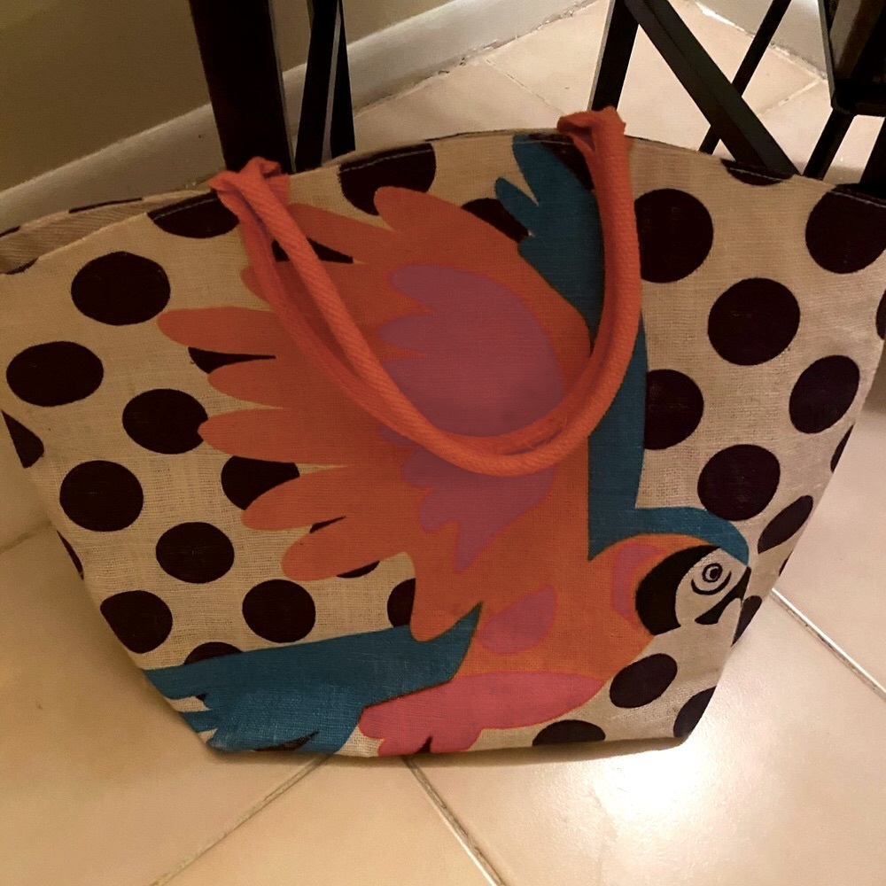Two’s Company canvas tote bag with parrot motif